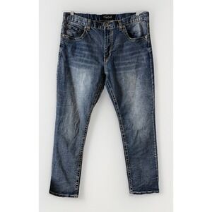 True Luck Acid Wash Straight Leg Embroidered Jeans Men's 38x31 Mid Rise Stretch